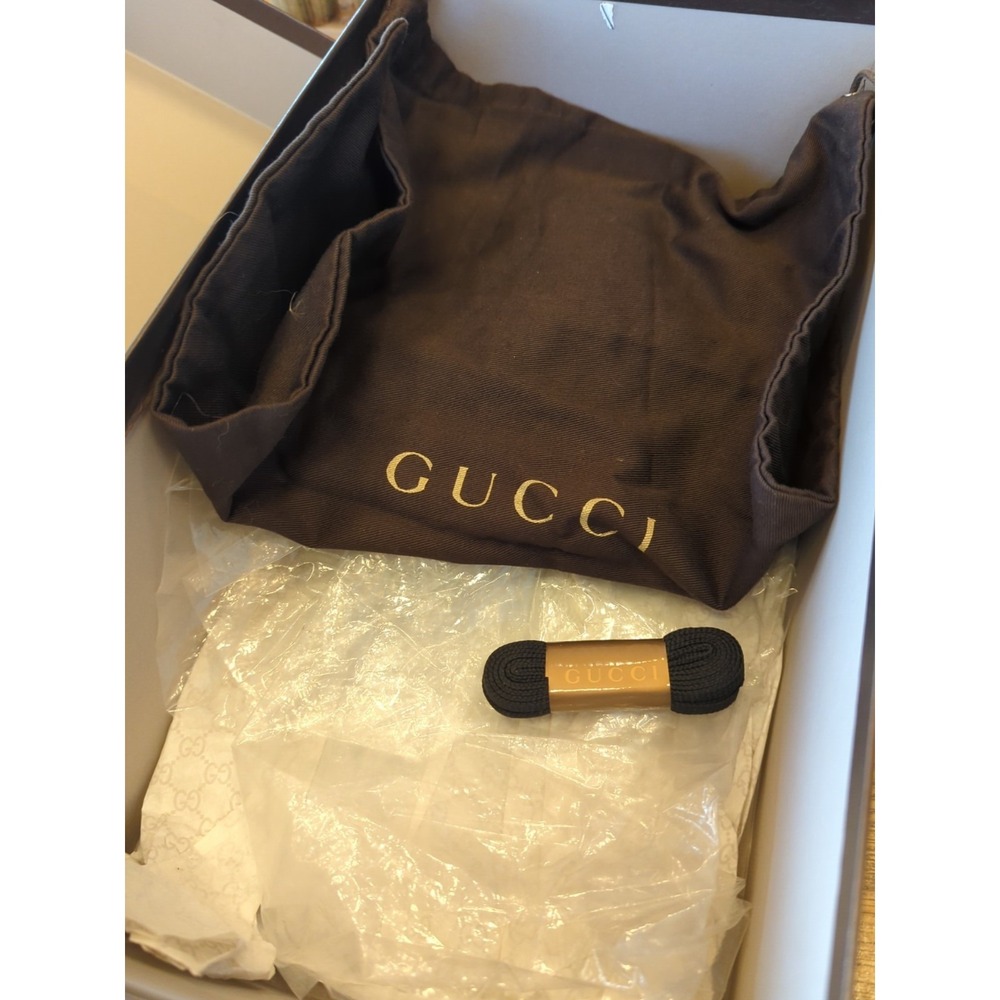 Gucci GG Web Stripe Sneakers Black Leather Size 8 US Low Top Lace-Up Trainer Box - Picture 16 of 16